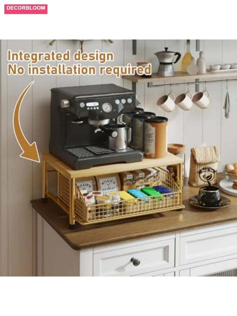 Coffee Pod Drawer Holder, Kitchen Counter Organizer with Pull-Out Basket, Metal